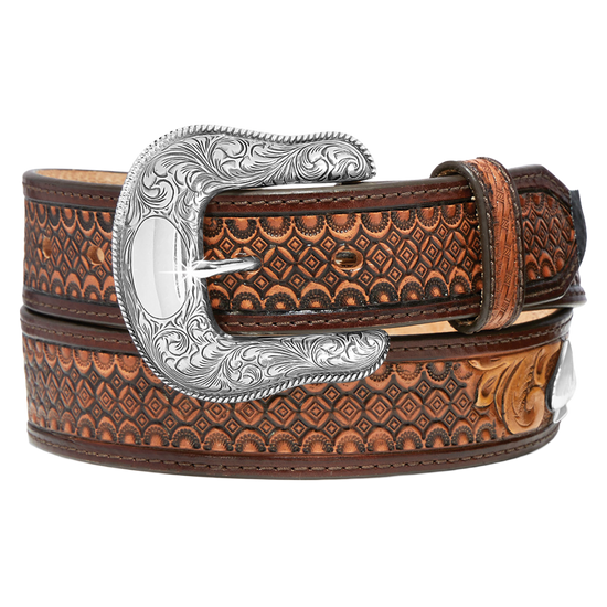 Tony Lama Men's High Roller Graphic Brown Leather Belt C42875