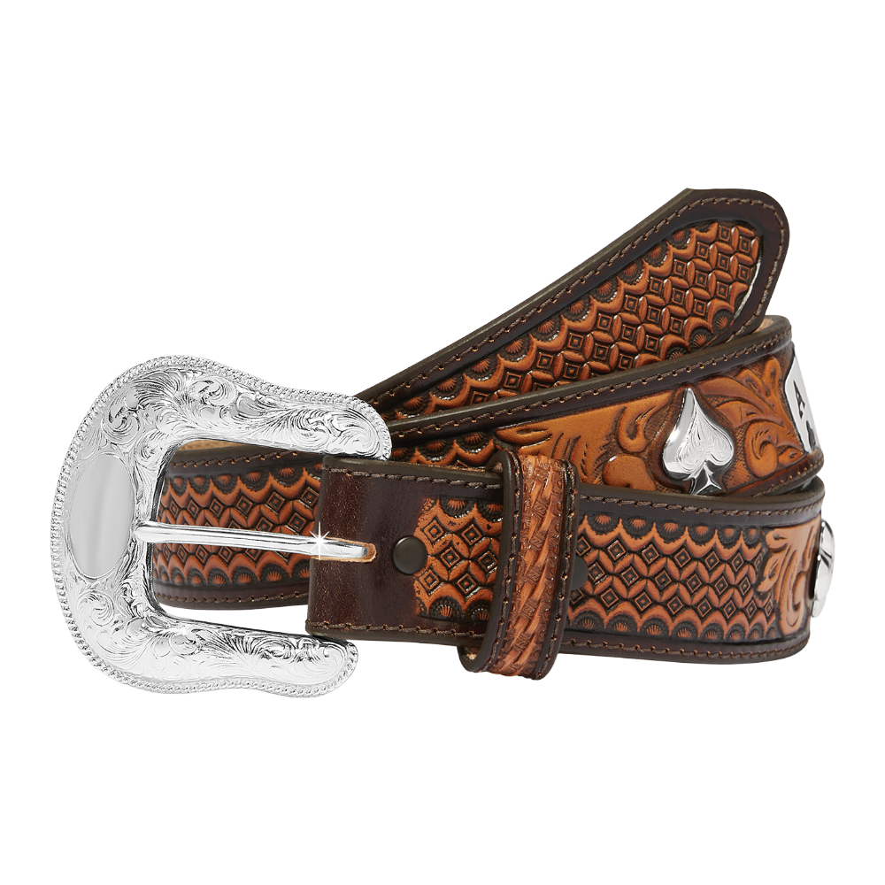 Tony Lama Men's High Roller Graphic Brown Leather Belt C42875