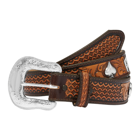 Tony Lama Men's High Roller Graphic Brown Leather Belt C42875