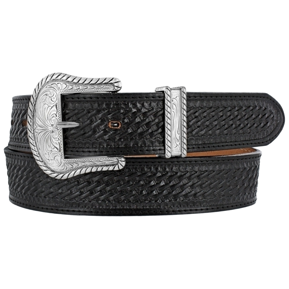 Justin Men's Bronco Woven Black Leather Western Belt C12263