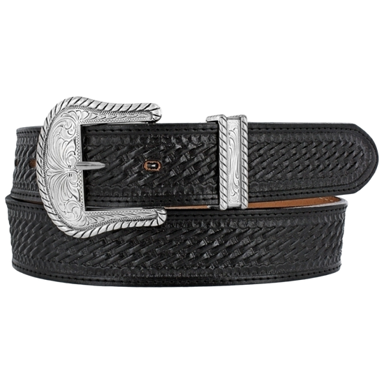 Justin Men's Bronco Woven Black Leather Western Belt C12263