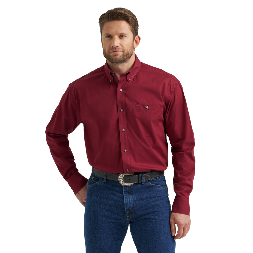 Wrangler Men's George Strait Collection Wine Button Up Shirt 112369627