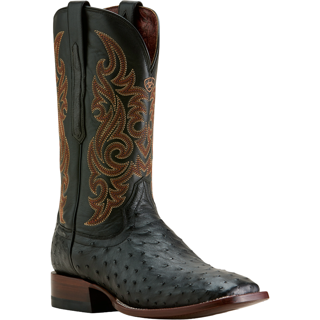 Ariat Men's Classic Cash Black Full Quill Ostrich Western Boots 10063776