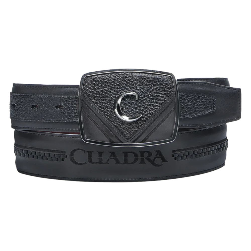 Cuadra Men's Deer Laser Black Leather Belt BC404