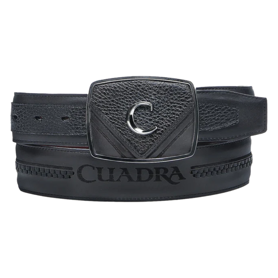 Cuadra Men's Deer Laser Black Leather Belt BC404
