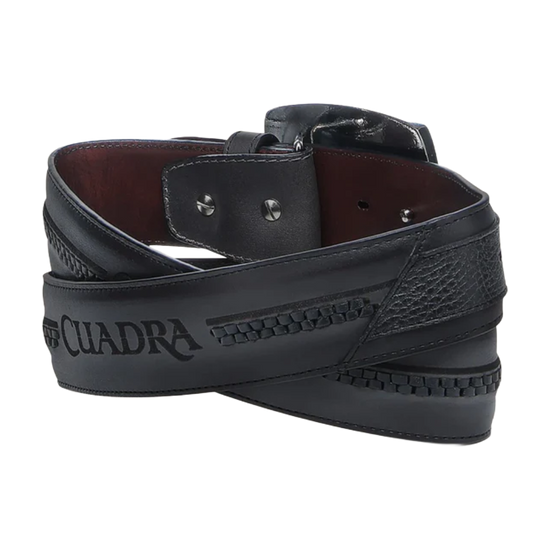 Cuadra Men's Deer Laser Black Leather Belt BC404