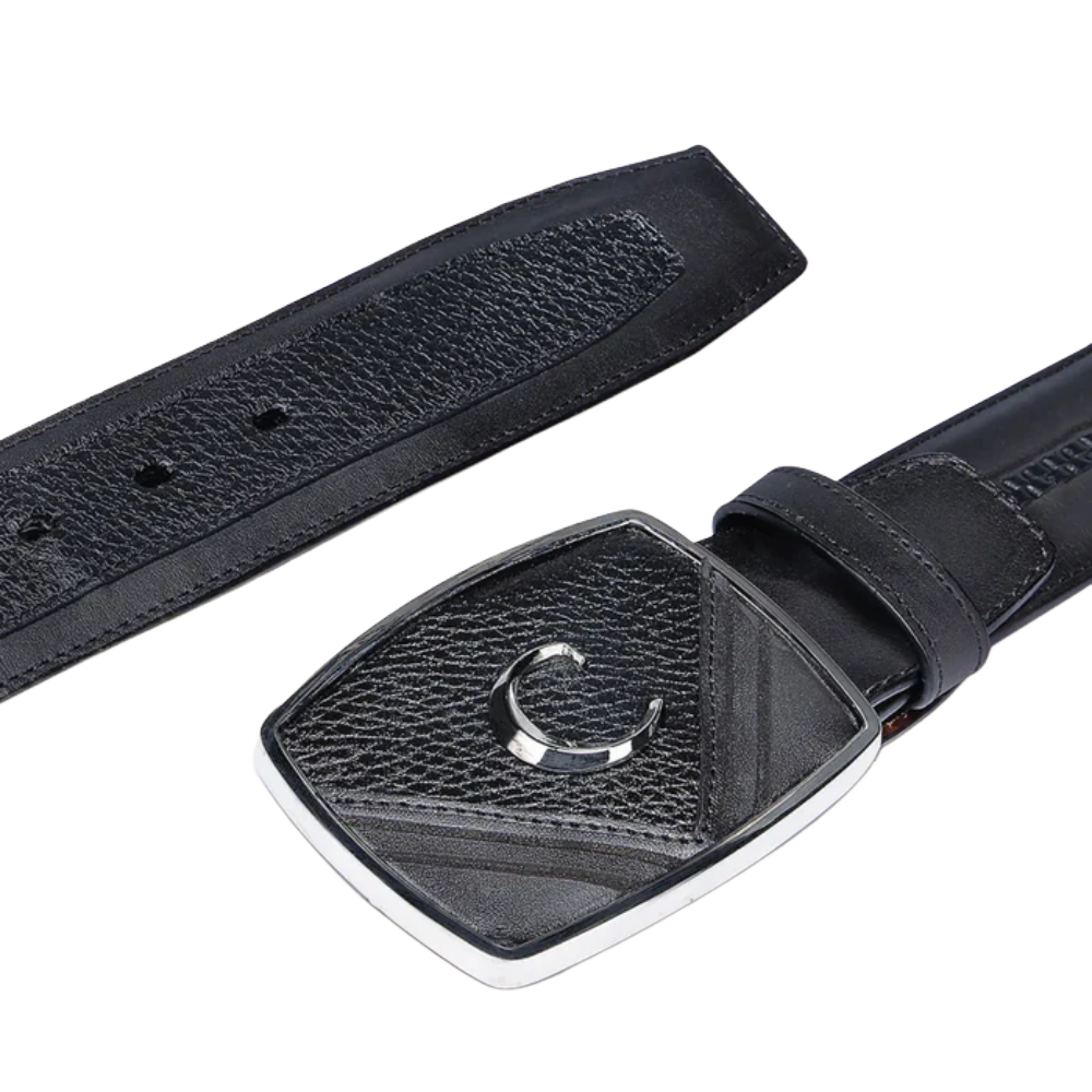 Cuadra Men's Deer Laser Black Leather Belt BC404