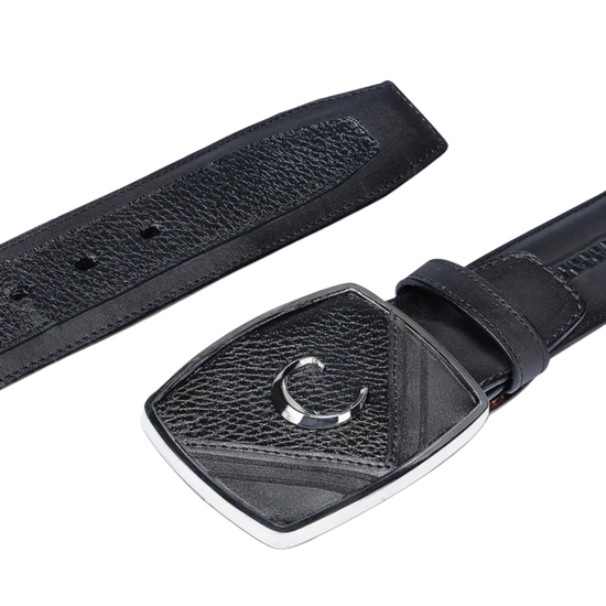 Cuadra Men's Deer Laser Black Leather Belt BC404