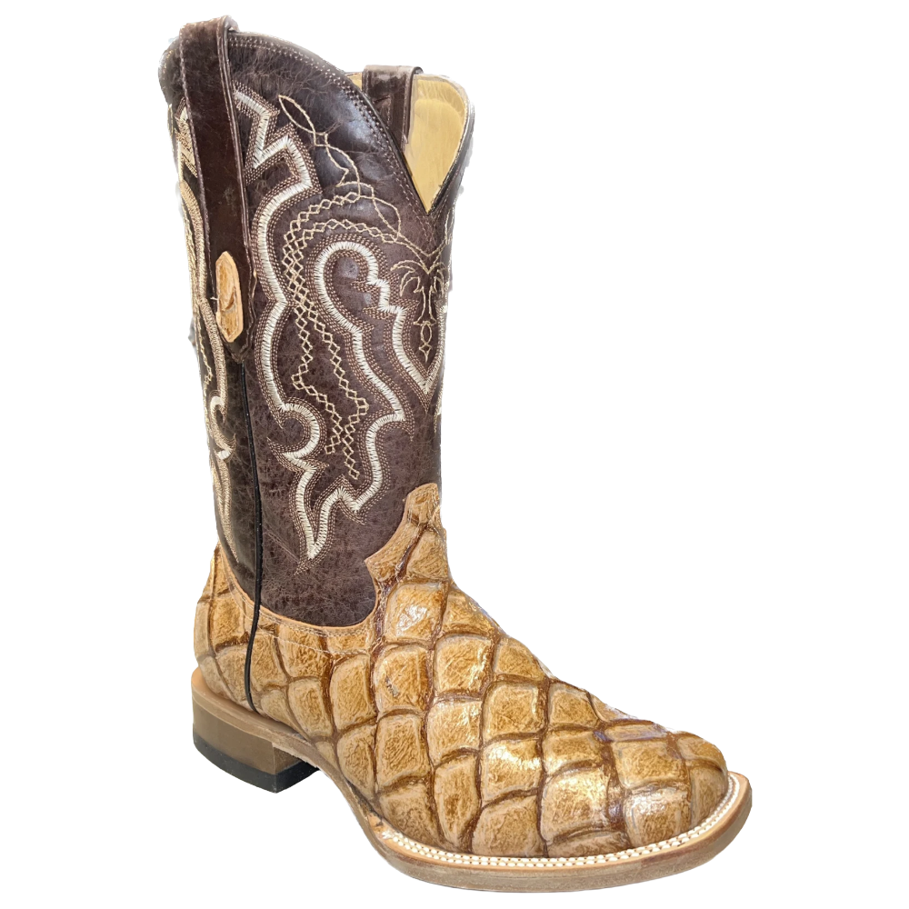 Cowtown Men's Pirarucu Embroidered Brown Western Boot Q157