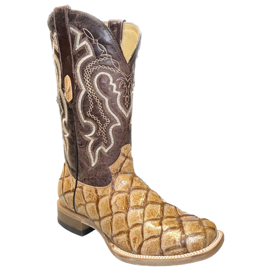 Cowtown Men's Pirarucu Embroidered Brown Western Boot Q157