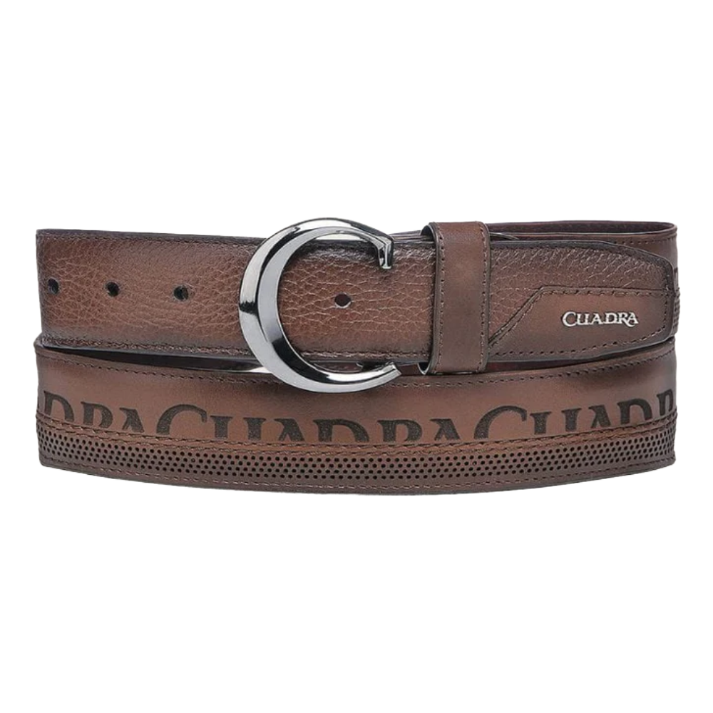 Cuadra Men's Deer Leather Lasered Western Brown Belt BC398