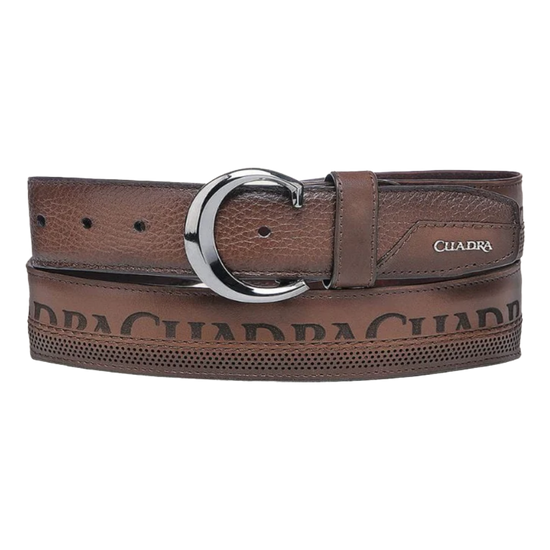 Cuadra Men's Deer Leather Lasered Western Brown Belt BC398