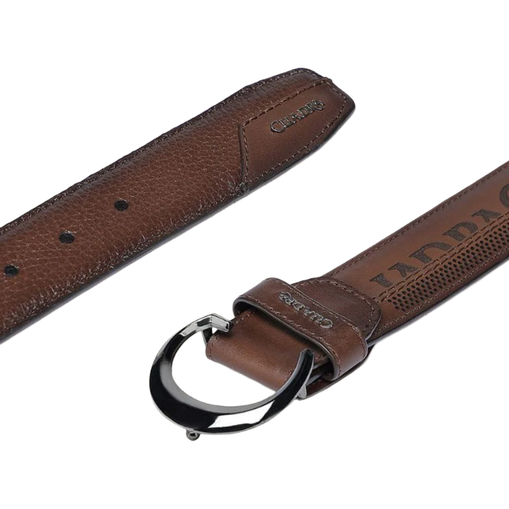 Cuadra Men's Deer Leather Lasered Western Brown Belt BC398