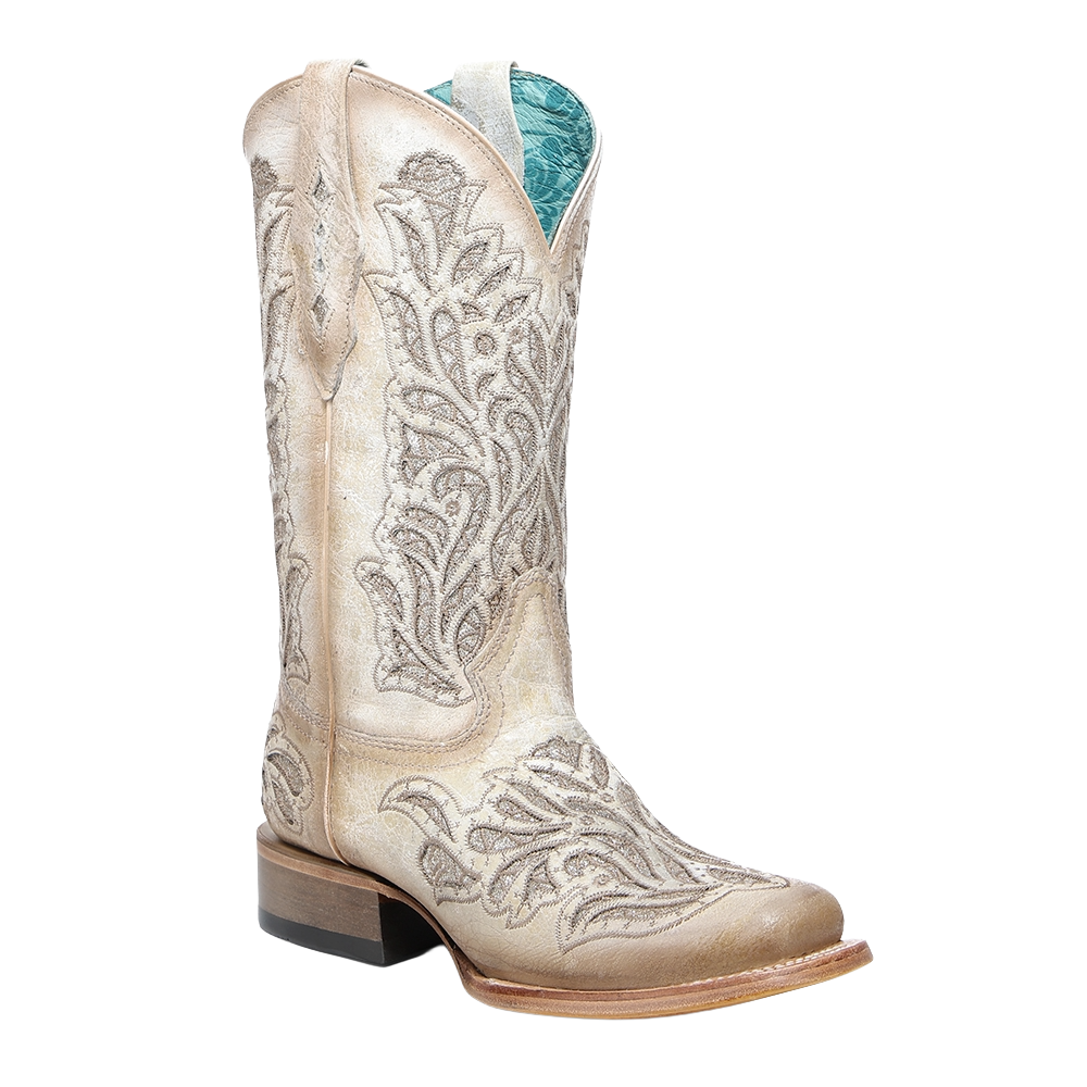 Corral Ladies White Glitter Inlay & Embroidery Western Boots A4878
