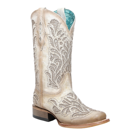Corral Ladies White Glitter Inlay & Embroidery Western Boots A4878