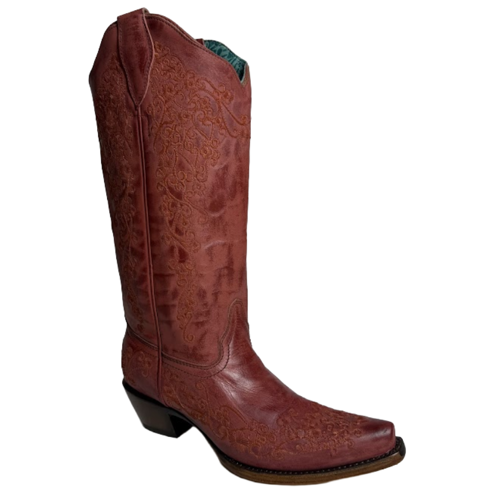 Corral Ladies Floral Embroidery Red Western Boots A4798