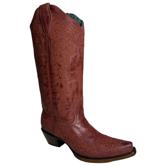 Corral Ladies Floral Embroidery Red Western Boots A4798