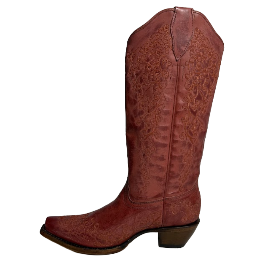 Corral Ladies Floral Embroidery Red Western Boots A4798