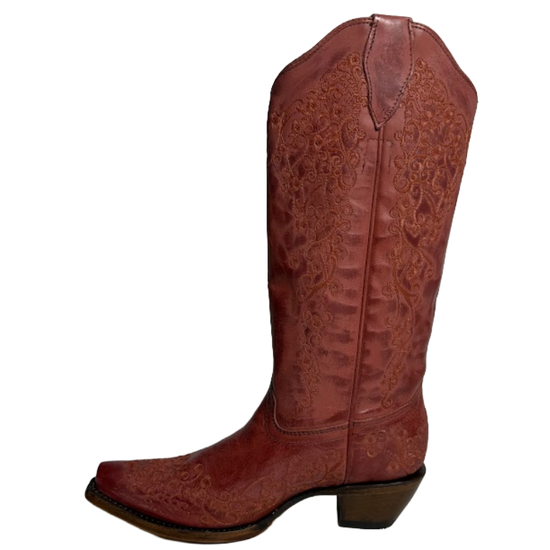 Corral Ladies Floral Embroidery Red Western Boots A4798