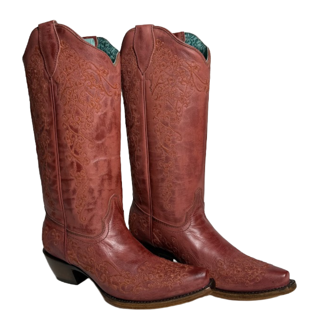 Corral Ladies Floral Embroidery Red Western Boots A4798