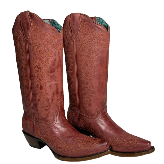 Corral Ladies Floral Embroidery Red Western Boots A4798