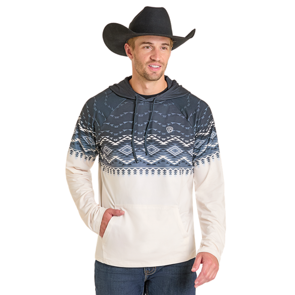 Rock & Roll Men's Cream & Black Aztec Performance Hoodie BM94T07291