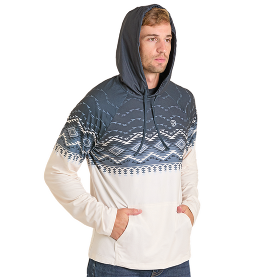 Rock & Roll Men's Cream & Black Aztec Performance Hoodie BM94T07291