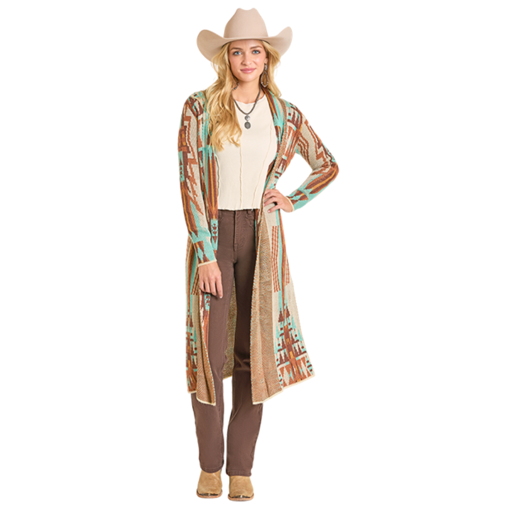 Rock & Roll Ladies Natural Southwest Aztec Knit Duster BW95T06954-12