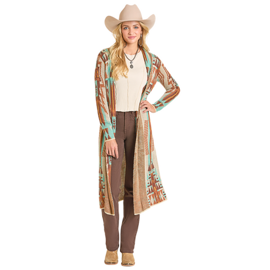 Rock & Roll Ladies Natural Southwest Aztec Knit Duster BW95T06954-12