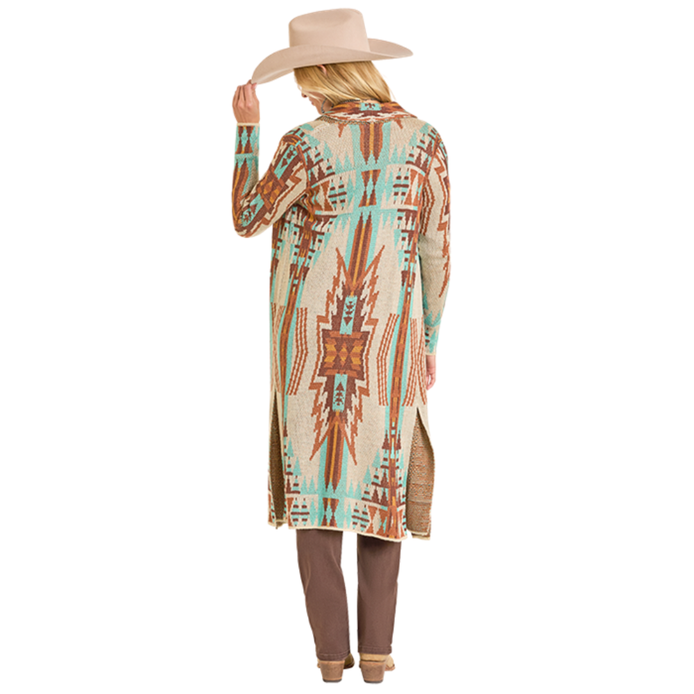 Rock & Roll Ladies Natural Southwest Aztec Knit Duster BW95T06954-12