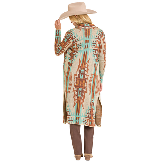 Rock & Roll Ladies Natural Southwest Aztec Knit Duster BW95T06954-12