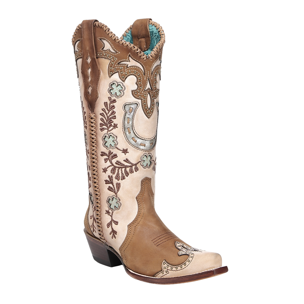 Corral Ladies Honey Horseshoe Overlay Handwoven Cowboy Boots A4863