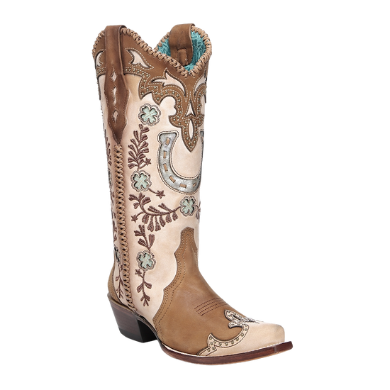 Corral Ladies Honey Horseshoe Overlay Handwoven Cowboy Boots A4863