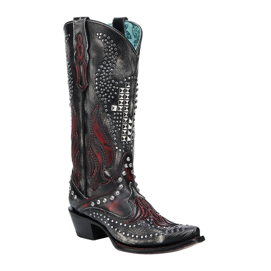 Corral Ladies Bone Overlay & Studs Black Snip Toe Cowboy Boots A4833