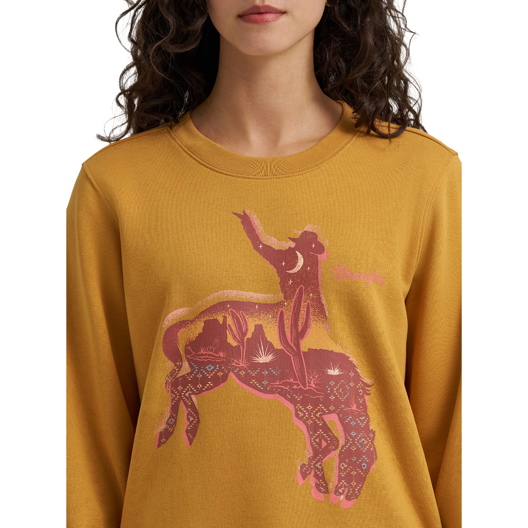 Wrangler Ladies Retro® Bronc Spruce Yellow Crew Sweatshirt 112368910