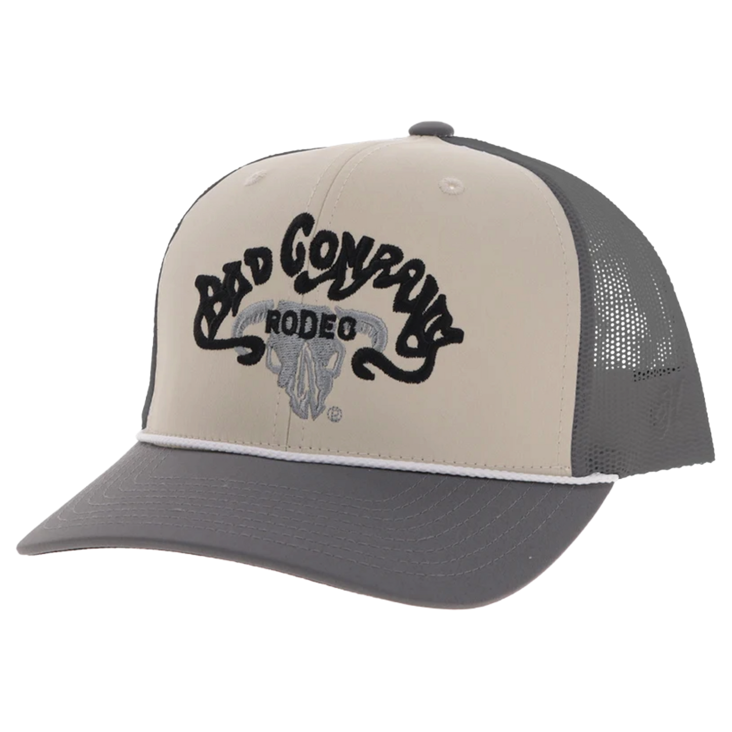 Hooey Bad Company Cream & Grey 6 Panel Trucker Hat BC004T-CRGY