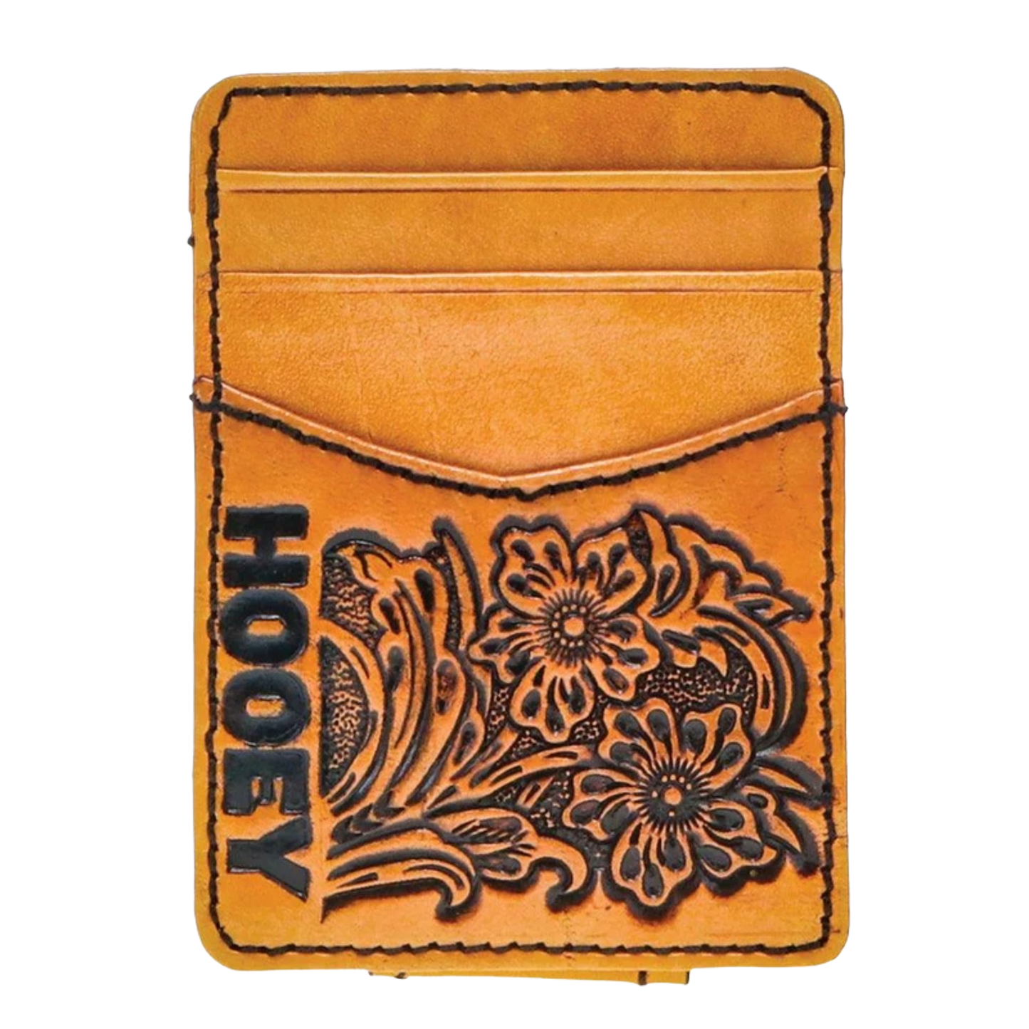 Hooey "Anhalt" Logo Hand Tooled Leather Floral Money Clip HMC009-TN