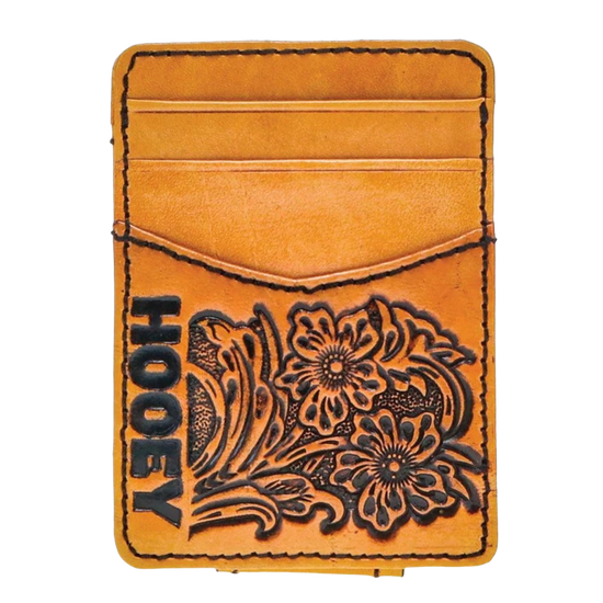 Hooey "Anhalt" Logo Hand Tooled Leather Floral Money Clip HMC009-TN