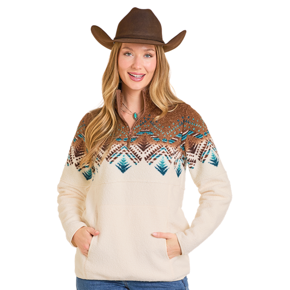 Panhandle Ladies Chocolate Aztec Border Berber Pullover DW91C06866