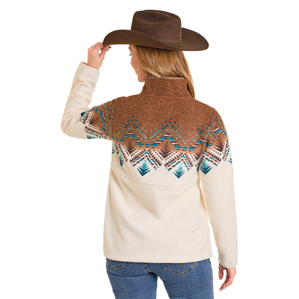 Panhandle Ladies Chocolate Aztec Border Berber Pullover DW91C06866