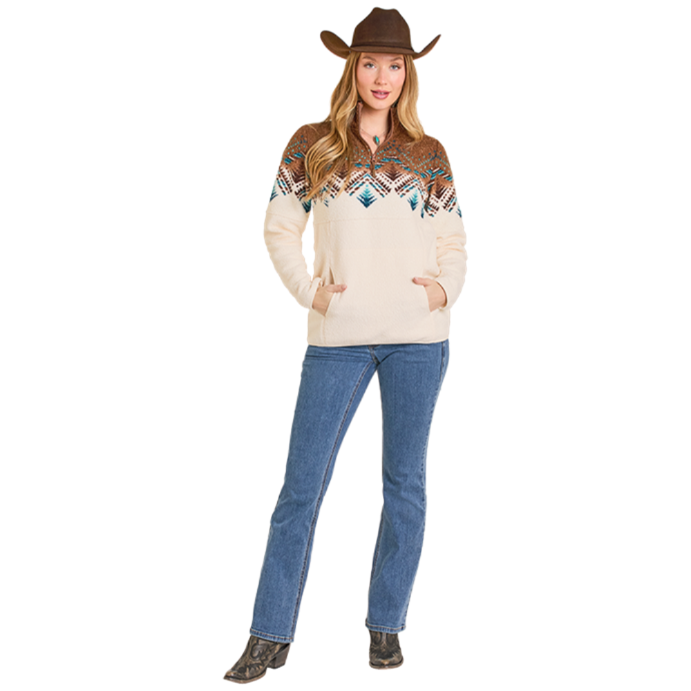 Panhandle Ladies Chocolate Aztec Border Berber Pullover DW91C06866