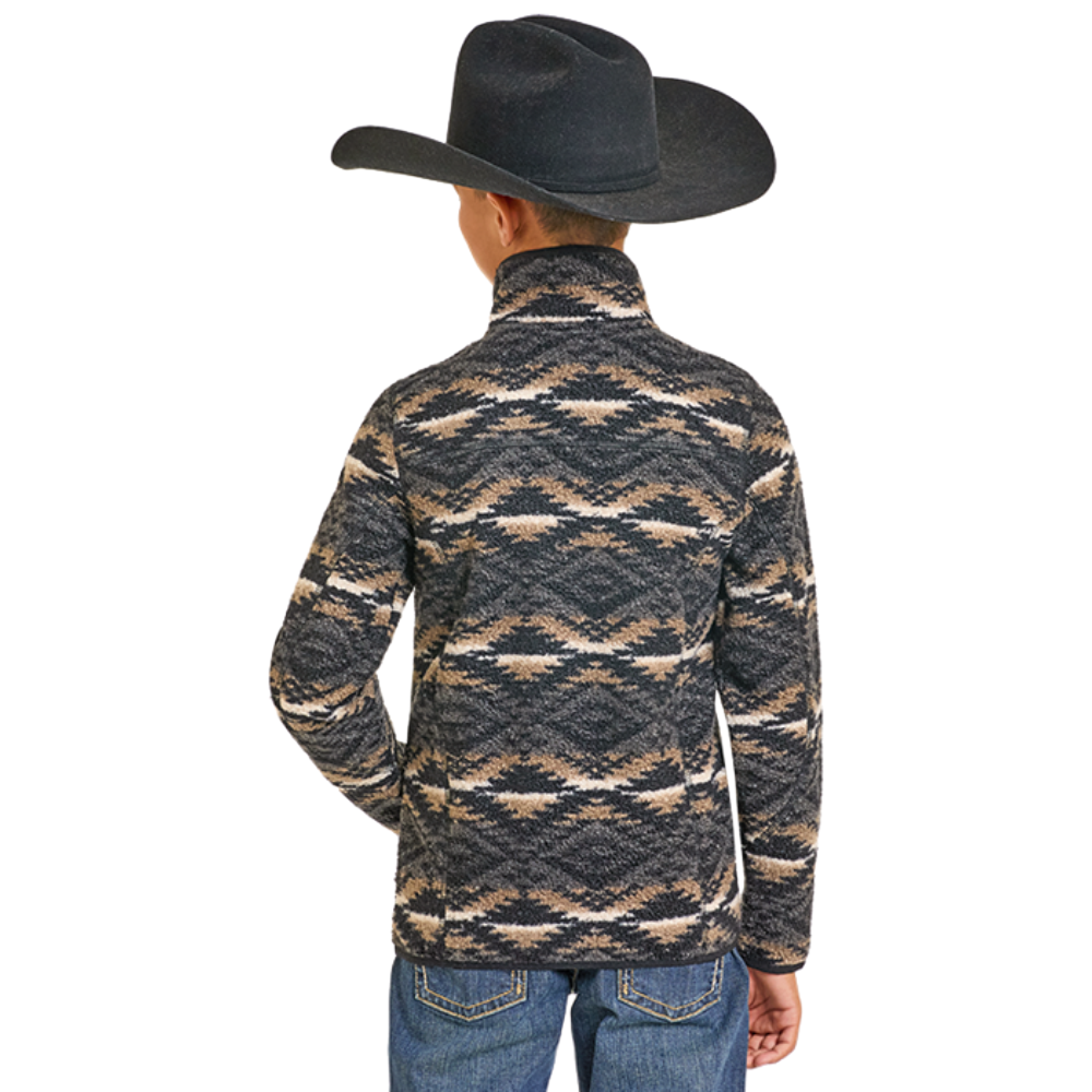 Rock & Roll Youth Boy's Black Aztec Print 1/4 Zip Berber Pullover BB91C06750
