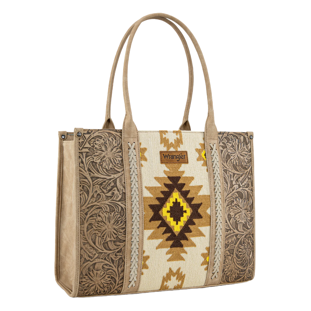 Wrangler Ladies Tooled Aztec Concealed Carry Tan Tote WG226G-8119TN