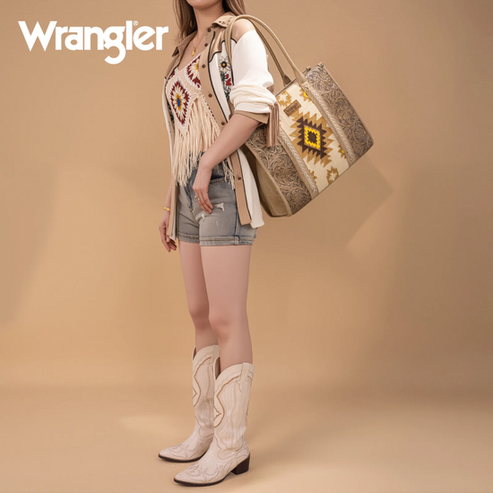 Wrangler Ladies Tooled Aztec Concealed Carry Tan Tote WG226G-8119TN