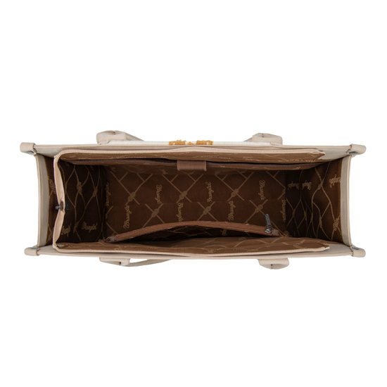 Wrangler Ladies Tooled Aztec Pattern Concealed Carry Beige Large Tote WG226G-8119BG