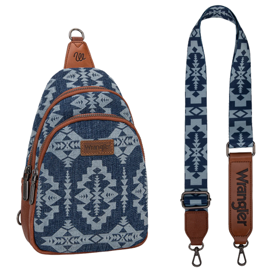 Wrangler Ladies Southwestern Print Small Canvas Jean Crossbody Bag WG2212-226JN
