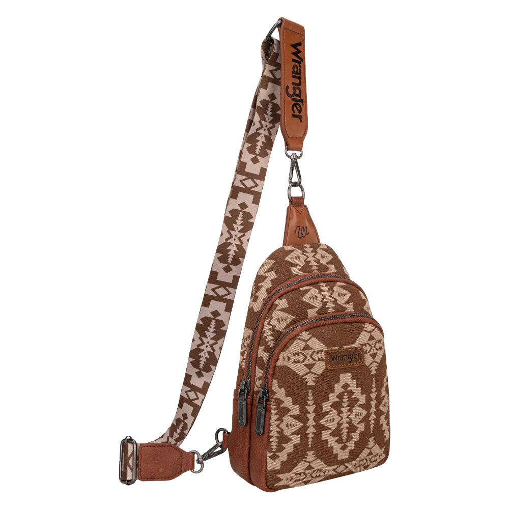 Wrangler Ladies Southwestern Print Small Canvas Brown Crossbody Bag WG2212-226BR