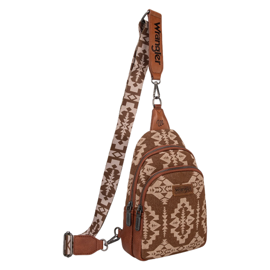 Wrangler Ladies Southwestern Print Small Canvas Brown Crossbody Bag WG2212-226BR