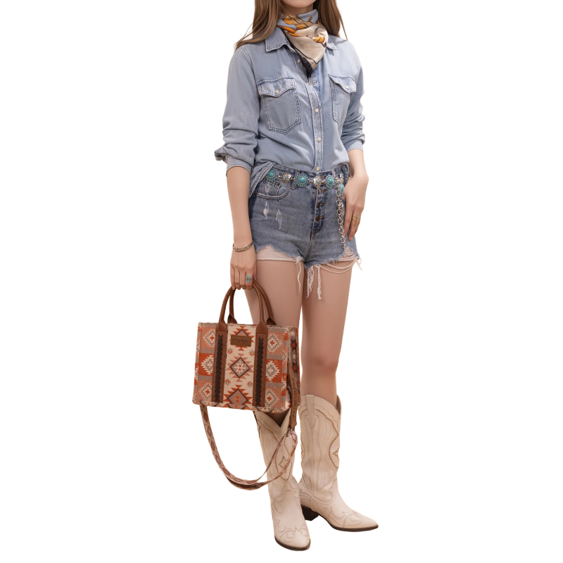 Wrangler Ladies Aztec Dual Sided Tan Crossbody Tote Bag WG2209-8120STN