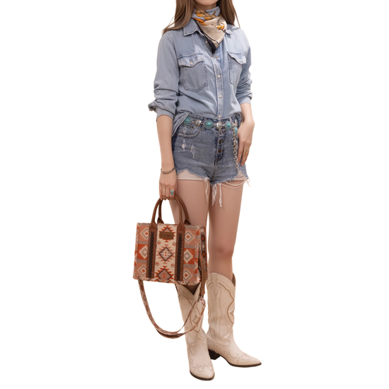 Wrangler Ladies Aztec Dual Sided Tan Crossbody Tote Bag WG2209-8120STN